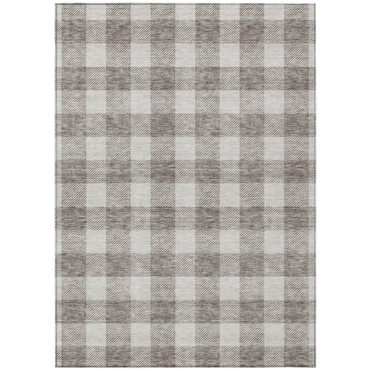 Tabselect Home Line 5' X 8' Taupe And Gray Plaid Washable Indoor Outdoor Area Rug