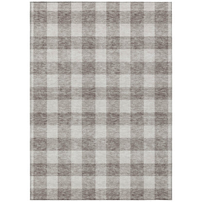 Tabselect Home Line 5' X 8' Taupe And Gray Plaid Washable Indoor Outdoor Area Rug