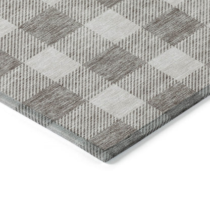 Tabselect Home Line 5' X 8' Taupe And Gray Plaid Washable Indoor Outdoor Area Rug