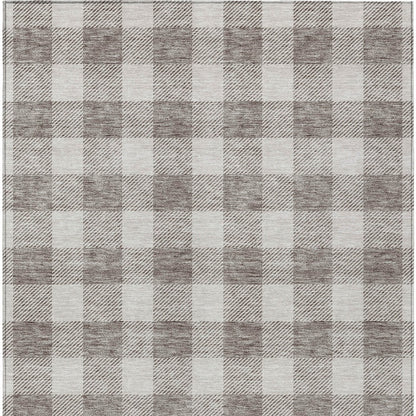 Tabselect Home Line 5' X 8' Taupe And Gray Plaid Washable Indoor Outdoor Area Rug