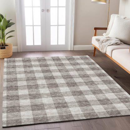 Tabselect Home Line 5' X 8' Taupe And Gray Plaid Washable Indoor Outdoor Area Rug