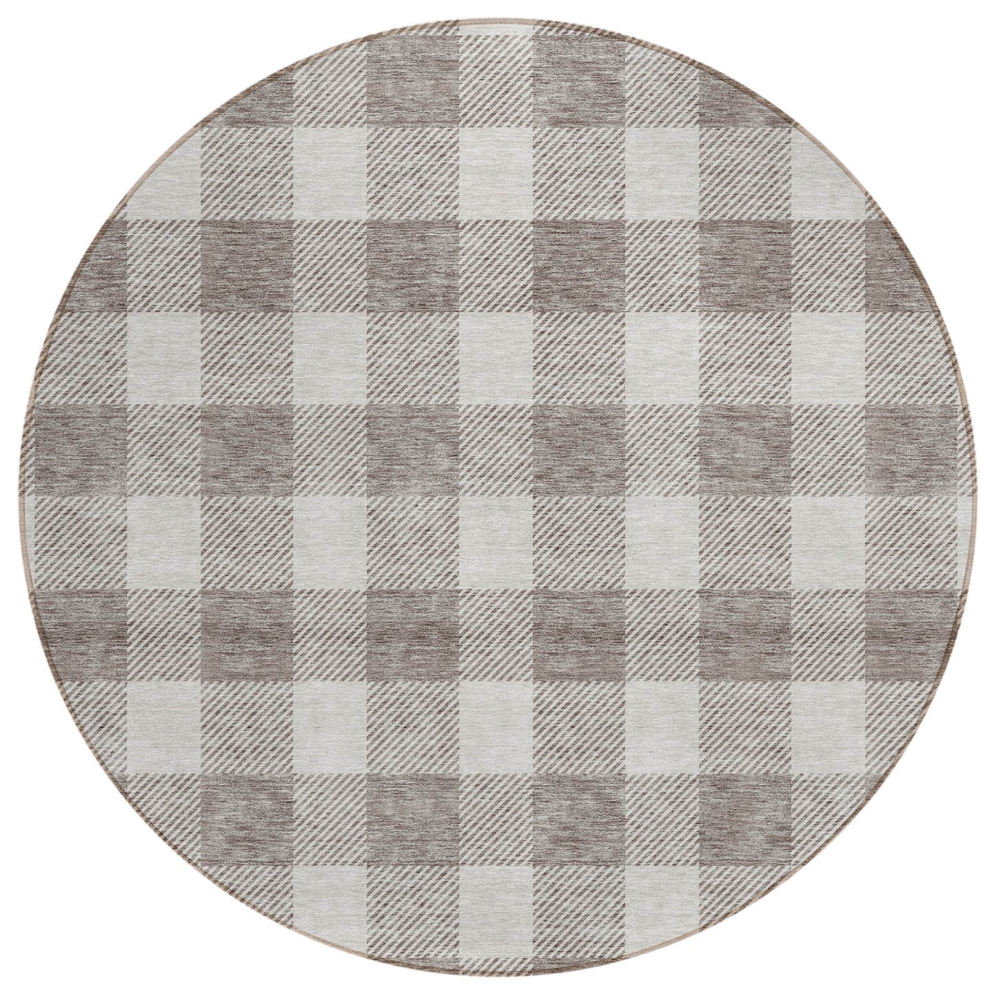 Tabselect Home Line 8' Taupe And Gray Round Plaid Washable Indoor Outdoor Area Rug