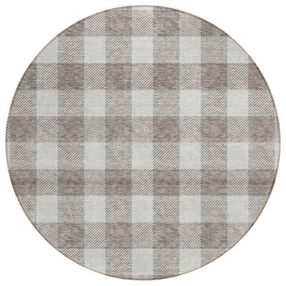 Tabselect Home Line 8' Taupe And Gray Round Plaid Washable Indoor Outdoor Area Rug