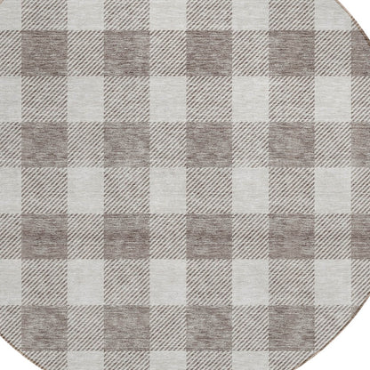 Tabselect Home Line 8' Taupe And Gray Round Plaid Washable Indoor Outdoor Area Rug