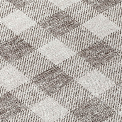 Tabselect Home Line 8' Taupe And Gray Round Plaid Washable Indoor Outdoor Area Rug