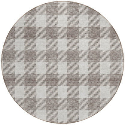 Tabselect Home Line 8' Taupe And Gray Round Plaid Washable Indoor Outdoor Area Rug