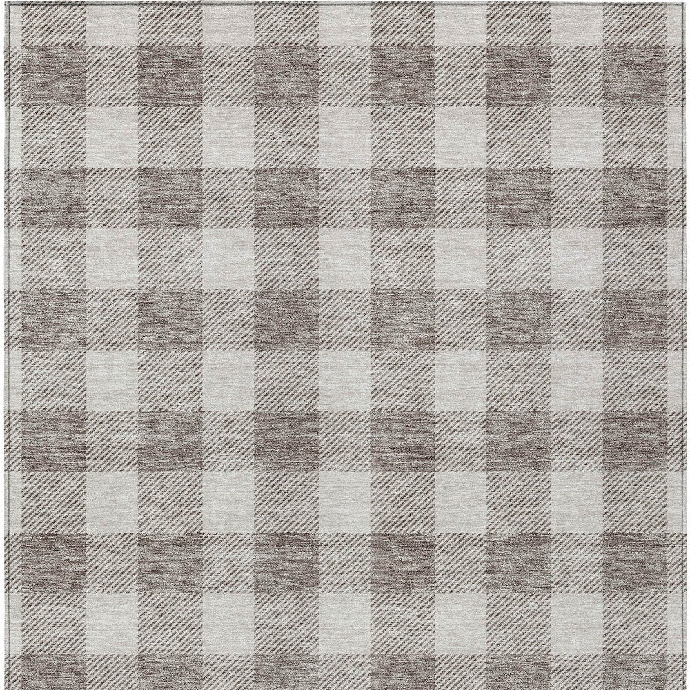 Tabselect Home Line 8' X 10' Taupe And Gray Plaid Washable Indoor Outdoor Area Rug