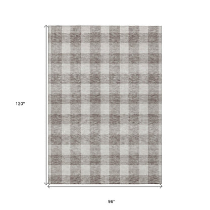 Tabselect Home Line 8' X 10' Taupe And Gray Plaid Washable Indoor Outdoor Area Rug