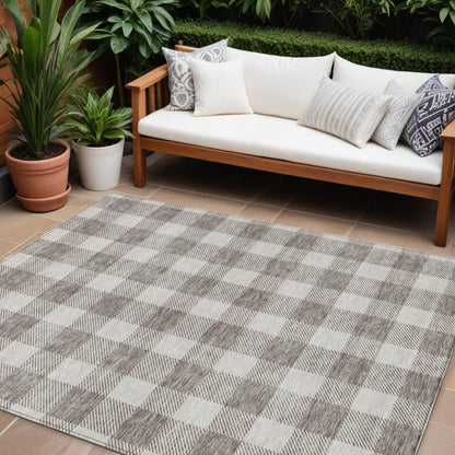 Tabselect Home Line 8' X 10' Taupe And Gray Plaid Washable Indoor Outdoor Area Rug