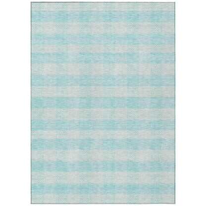 Tabselect Home Line 5' X 8' Aqua And Ivory Plaid Washable Indoor Outdoor Area Rug