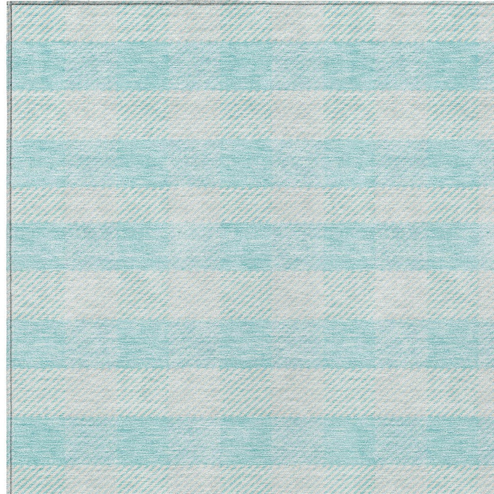 Tabselect Home Line 5' X 8' Aqua And Ivory Plaid Washable Indoor Outdoor Area Rug