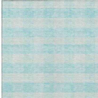 Tabselect Home Line 5' X 8' Aqua And Ivory Plaid Washable Indoor Outdoor Area Rug