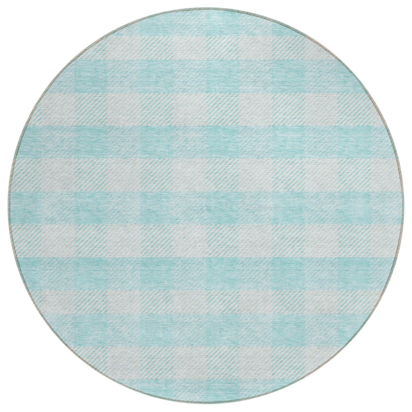 Tabselect Home Line 8' Aqua And Ivory Round Plaid Washable Indoor Outdoor Area Rug