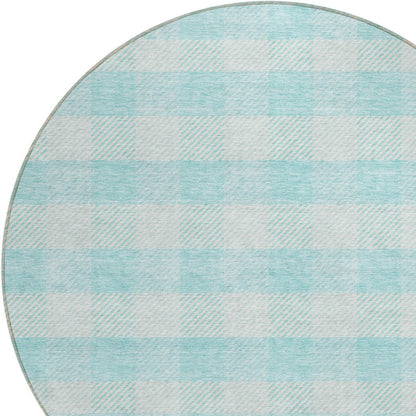 Tabselect Home Line 8' Aqua And Ivory Round Plaid Washable Indoor Outdoor Area Rug