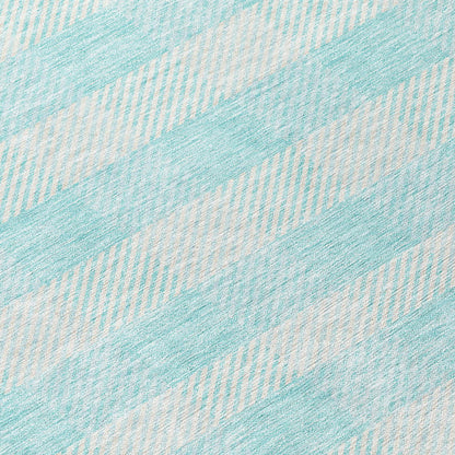 Tabselect Home Line 8' Aqua And Ivory Round Plaid Washable Indoor Outdoor Area Rug