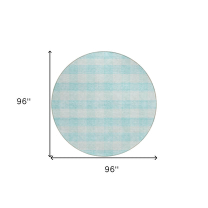 Tabselect Home Line 8' Aqua And Ivory Round Plaid Washable Indoor Outdoor Area Rug