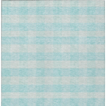 Tabselect Home Line 8' X 10' Aqua And Ivory Plaid Washable Indoor Outdoor Area Rug