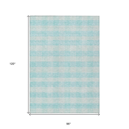Tabselect Home Line 8' X 10' Aqua And Ivory Plaid Washable Indoor Outdoor Area Rug