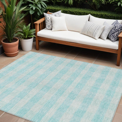Tabselect Home Line 8' X 10' Aqua And Ivory Plaid Washable Indoor Outdoor Area Rug