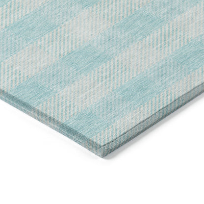 Tabselect Home Line 8' X 10' Aqua And Ivory Plaid Washable Indoor Outdoor Area Rug