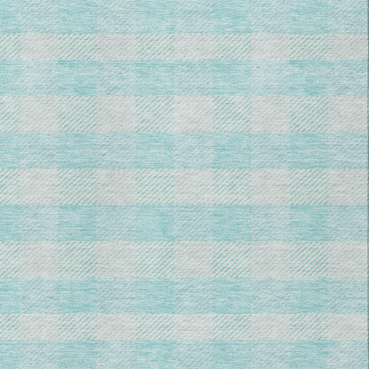 Tabselect Home Line 8' X 10' Aqua And Ivory Plaid Washable Indoor Outdoor Area Rug
