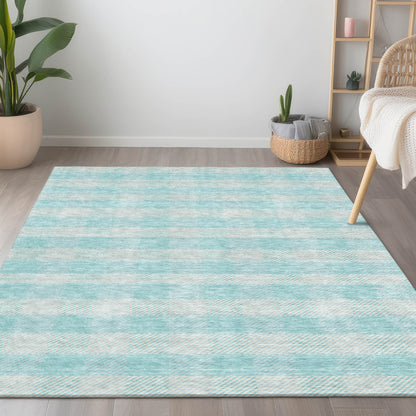 Tabselect Home Line 8' X 10' Aqua And Ivory Plaid Washable Indoor Outdoor Area Rug