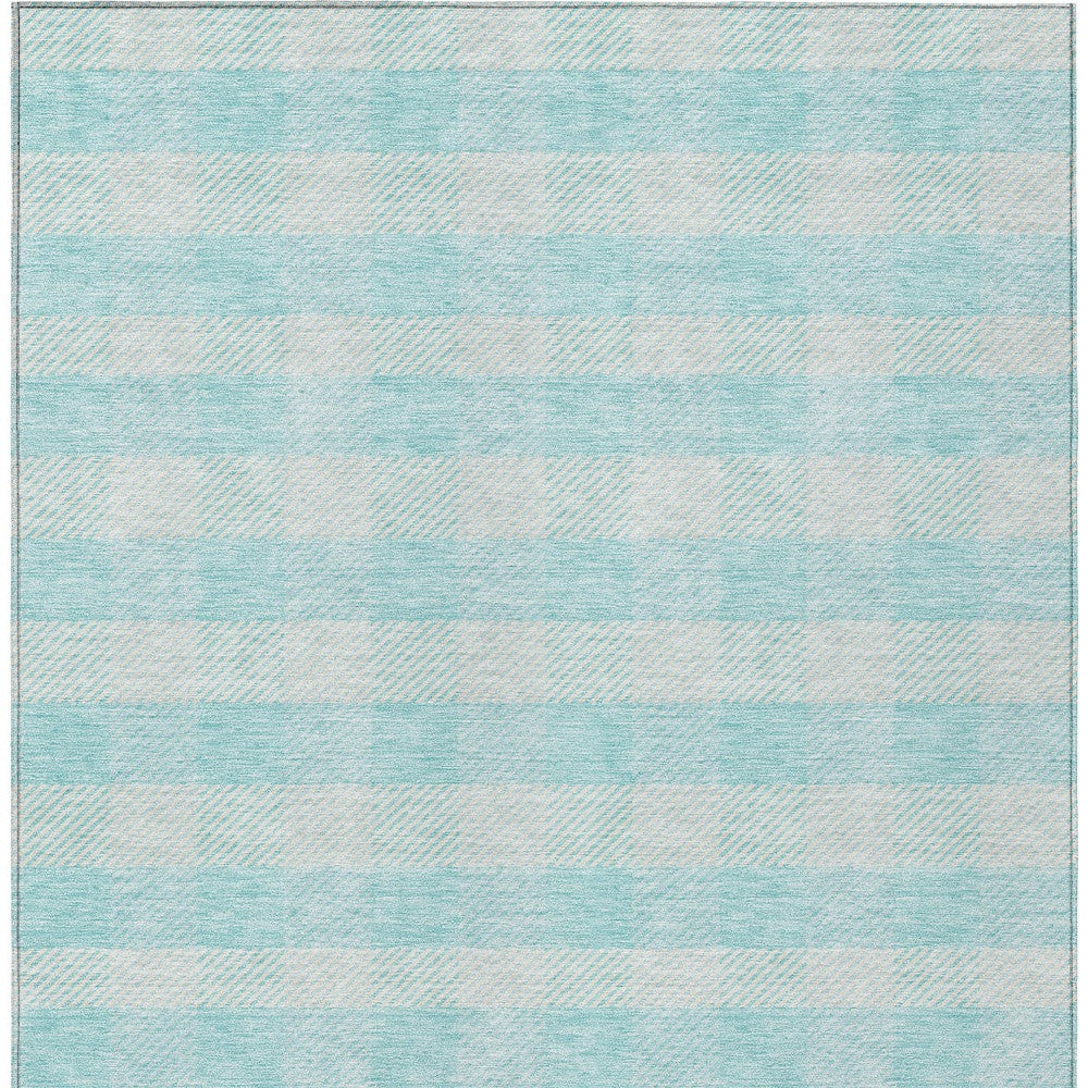 Tabselect Home Line 9' X 12' Aqua And Ivory Plaid Washable Indoor Outdoor Area Rug