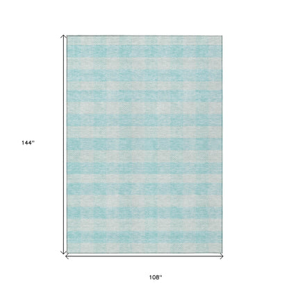Tabselect Home Line 9' X 12' Aqua And Ivory Plaid Washable Indoor Outdoor Area Rug