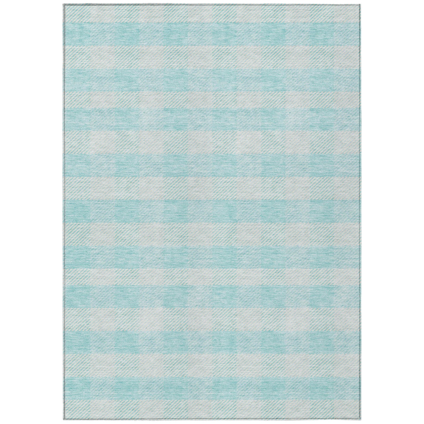 Tabselect Home Line 9' X 12' Aqua And Ivory Plaid Washable Indoor Outdoor Area Rug