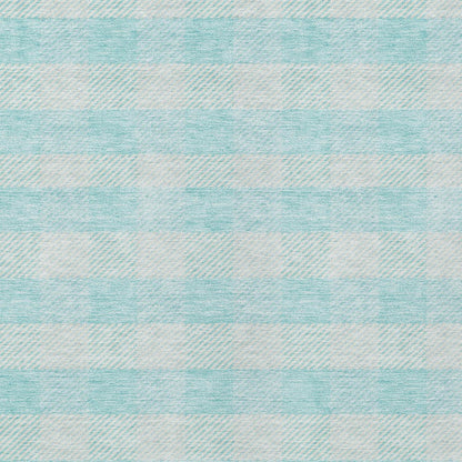 Tabselect Home Line 9' X 12' Aqua And Ivory Plaid Washable Indoor Outdoor Area Rug