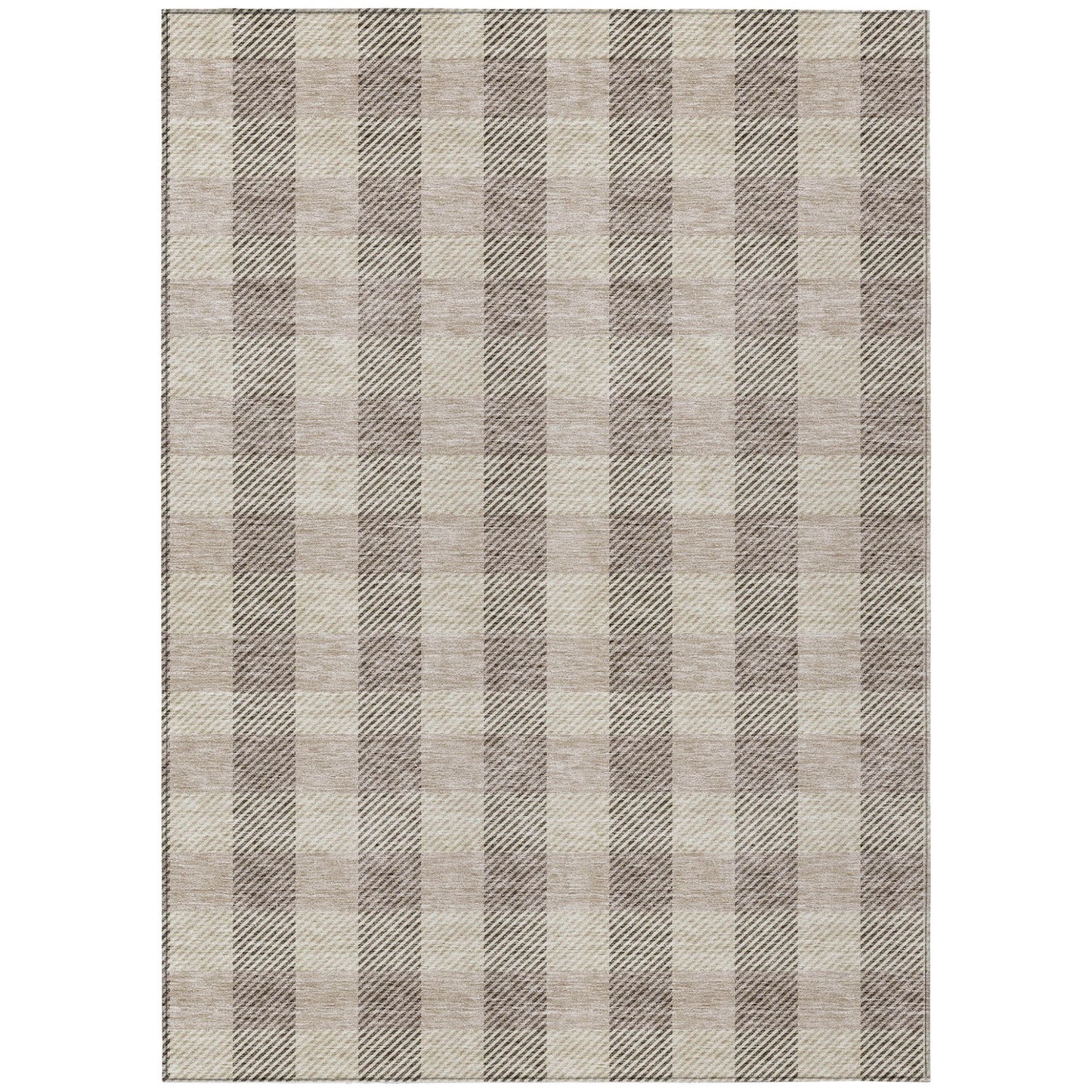 Tabselect Home Line 5' X 8' Beige And Brown Plaid Washable Indoor Outdoor Area Rug