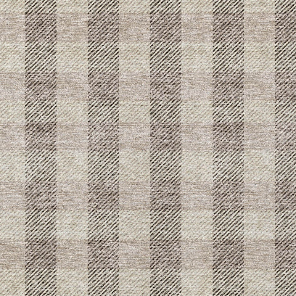 Tabselect Home Line 5' X 8' Beige And Brown Plaid Washable Indoor Outdoor Area Rug