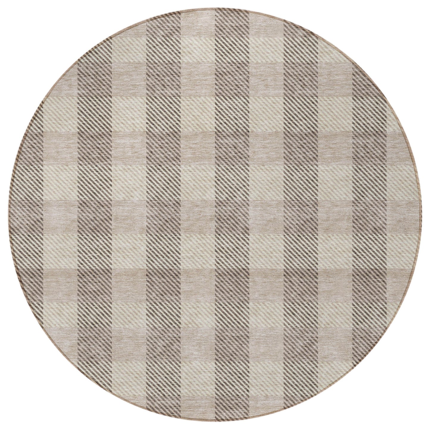 Tabselect Home Line 8' Beige And Brown Round Plaid Washable Indoor Outdoor Area Rug