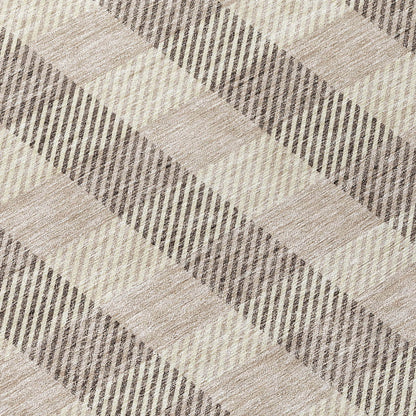 Tabselect Home Line 8' Beige And Brown Round Plaid Washable Indoor Outdoor Area Rug