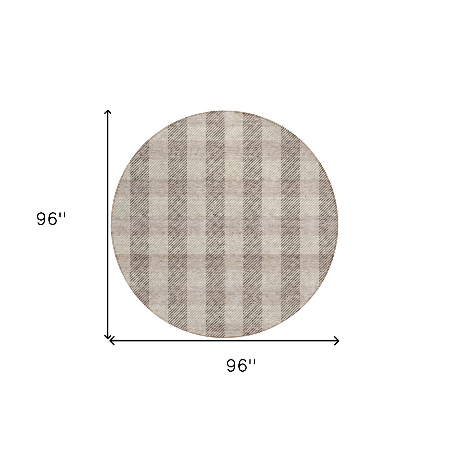 Tabselect Home Line 8' Beige And Brown Round Plaid Washable Indoor Outdoor Area Rug