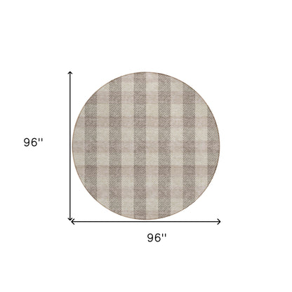 Tabselect Home Line 8' Beige And Brown Round Plaid Washable Indoor Outdoor Area Rug