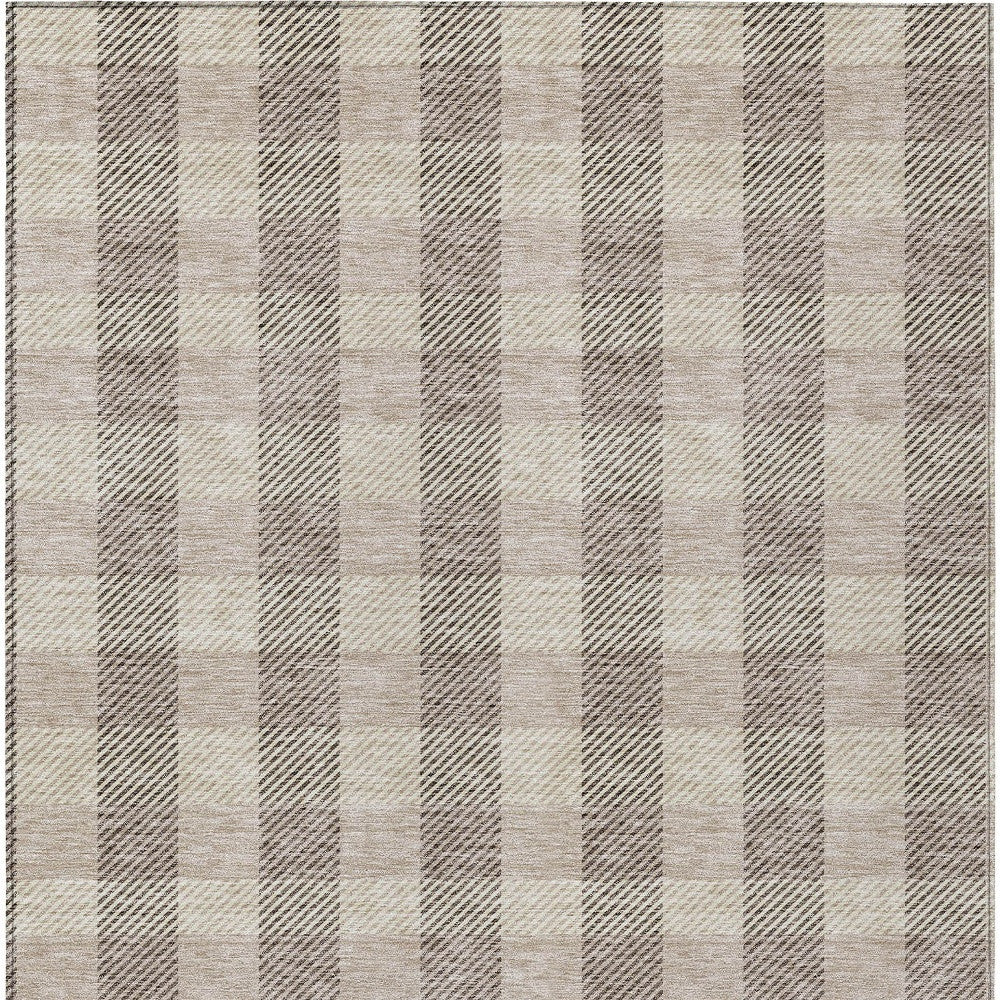 Tabselect Home Line 8' X 10' Beige And Brown Plaid Washable Indoor Outdoor Area Rug