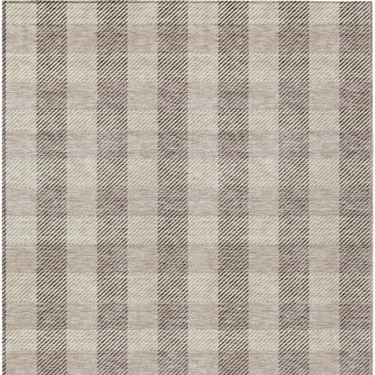Tabselect Home Line 8' X 10' Beige And Brown Plaid Washable Indoor Outdoor Area Rug