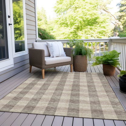 Tabselect Home Line 8' X 10' Beige And Brown Plaid Washable Indoor Outdoor Area Rug