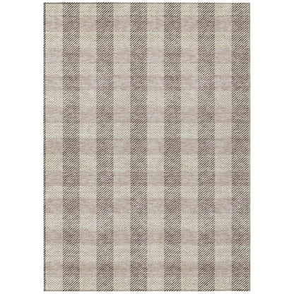 Tabselect Home Line 8' X 10' Beige And Brown Plaid Washable Indoor Outdoor Area Rug