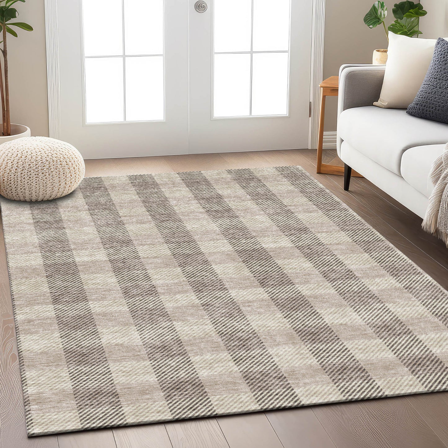 Tabselect Home Line 8' X 10' Beige And Brown Plaid Washable Indoor Outdoor Area Rug
