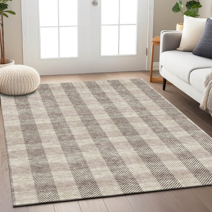 Tabselect Home Line 8' X 10' Beige And Brown Plaid Washable Indoor Outdoor Area Rug