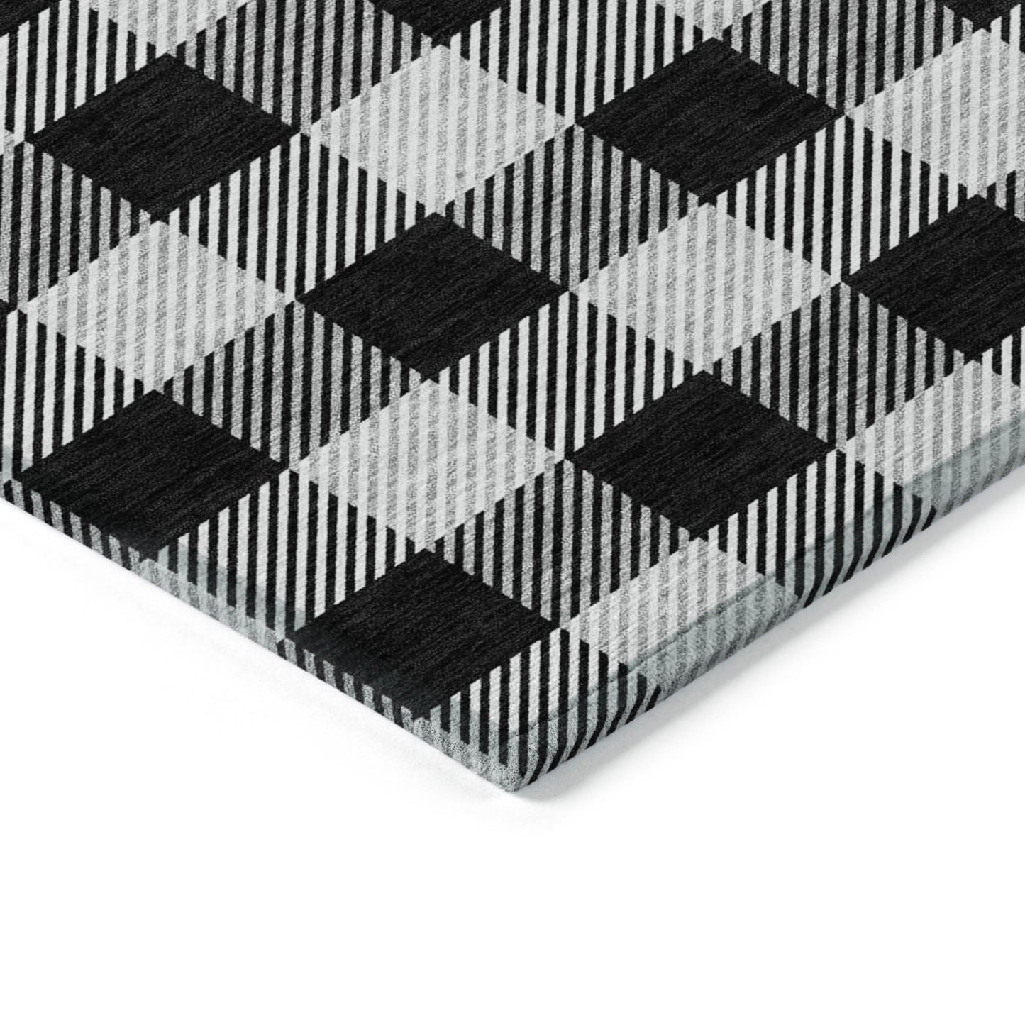 Tabselect Home Line 5' X 8' Black Gray And Ivory Plaid Washable Indoor Outdoor Area Rug