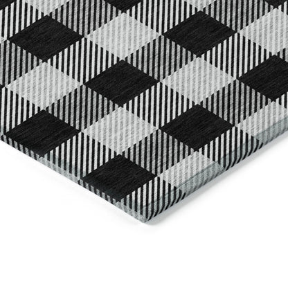 Tabselect Home Line 5' X 8' Black Gray And Ivory Plaid Washable Indoor Outdoor Area Rug
