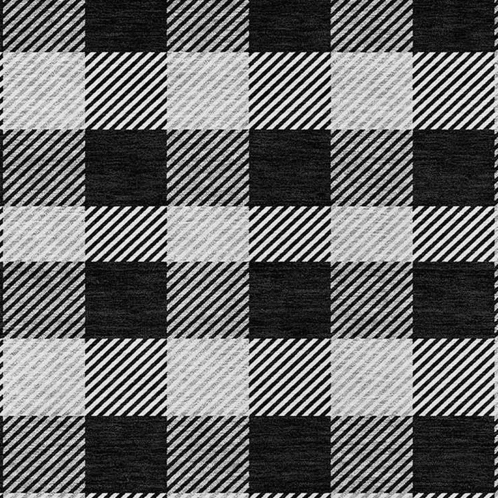 Tabselect Home Line 5' X 8' Black Gray And Ivory Plaid Washable Indoor Outdoor Area Rug