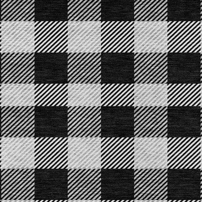 Tabselect Home Line 5' X 8' Black Gray And Ivory Plaid Washable Indoor Outdoor Area Rug