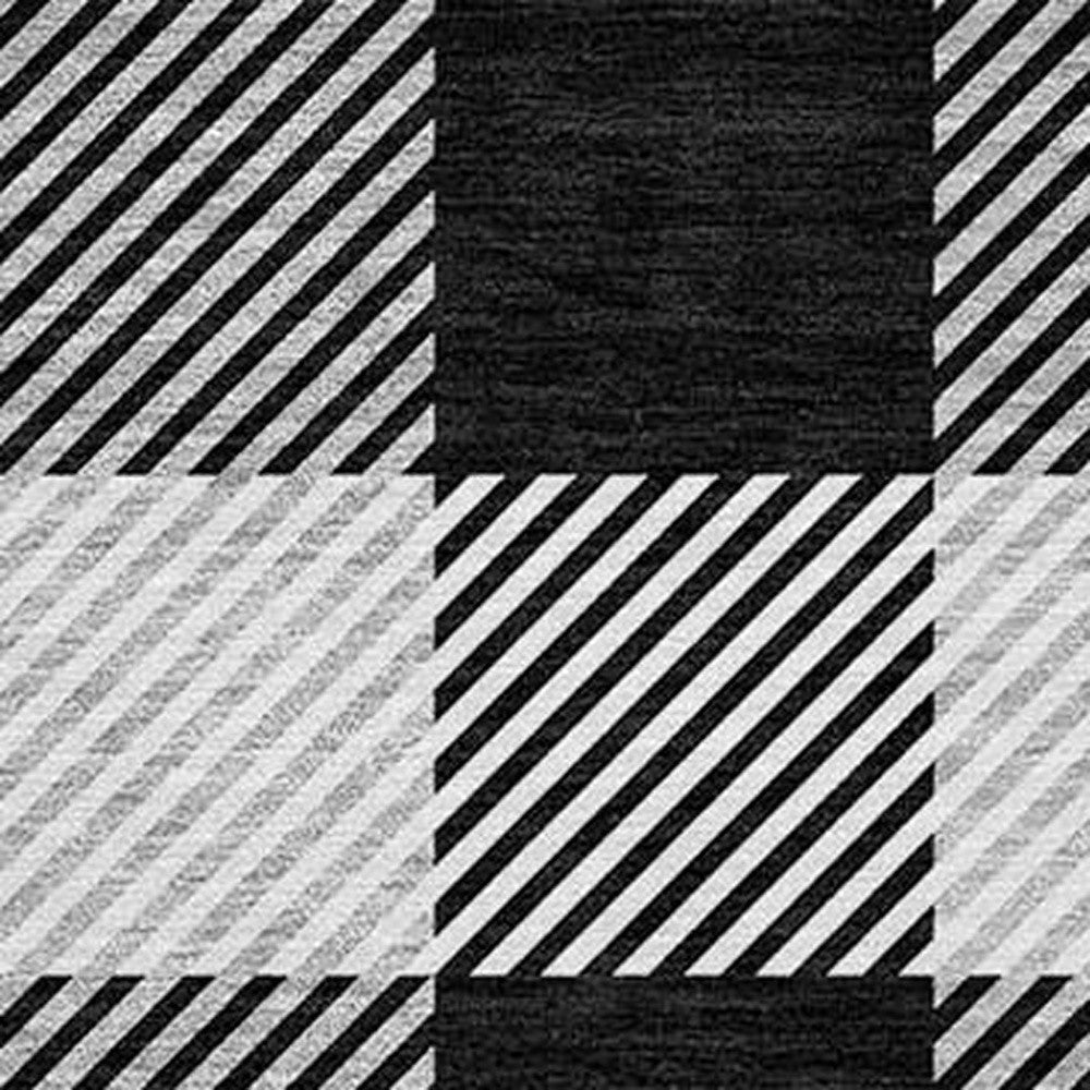 Tabselect Home Line 8' Black Gray And Ivory Round Plaid Washable Indoor Outdoor Area Rug