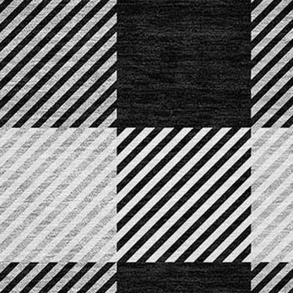 Tabselect Home Line 8' Black Gray And Ivory Round Plaid Washable Indoor Outdoor Area Rug