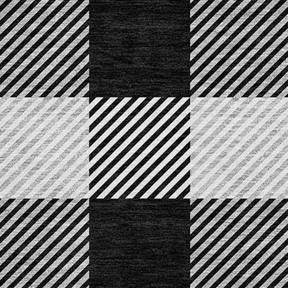 Tabselect Home Line 8' Black Gray And Ivory Round Plaid Washable Indoor Outdoor Area Rug