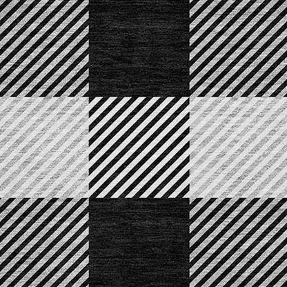 Tabselect Home Line 8' Black Gray And Ivory Round Plaid Washable Indoor Outdoor Area Rug